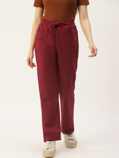 Solid Relaxed Straight Fit PolyCotton Fleece Trousers