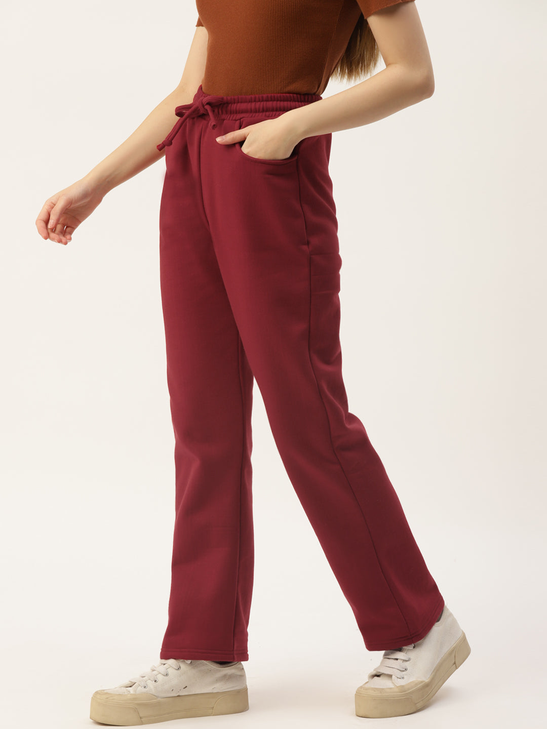 Solid Relaxed Straight Fit PolyCotton Fleece Trousers