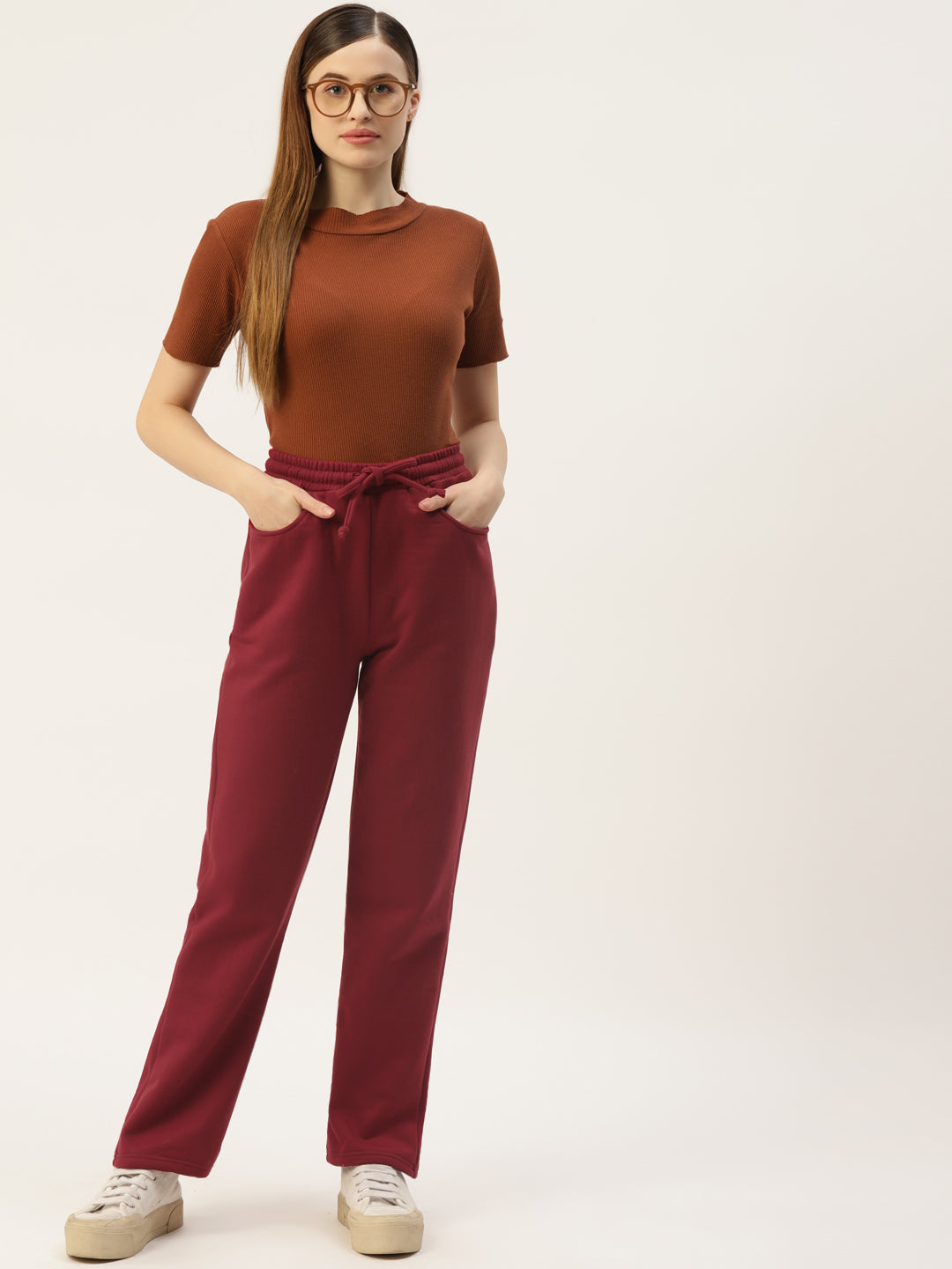Solid Relaxed Straight Fit PolyCotton Fleece Trousers