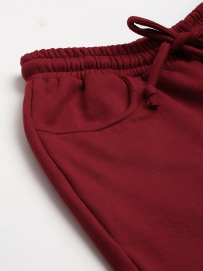Solid Relaxed Straight Fit PolyCotton Fleece Trousers