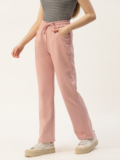 Solid Relaxed Straight Fit PolyCotton Fleece Trousers