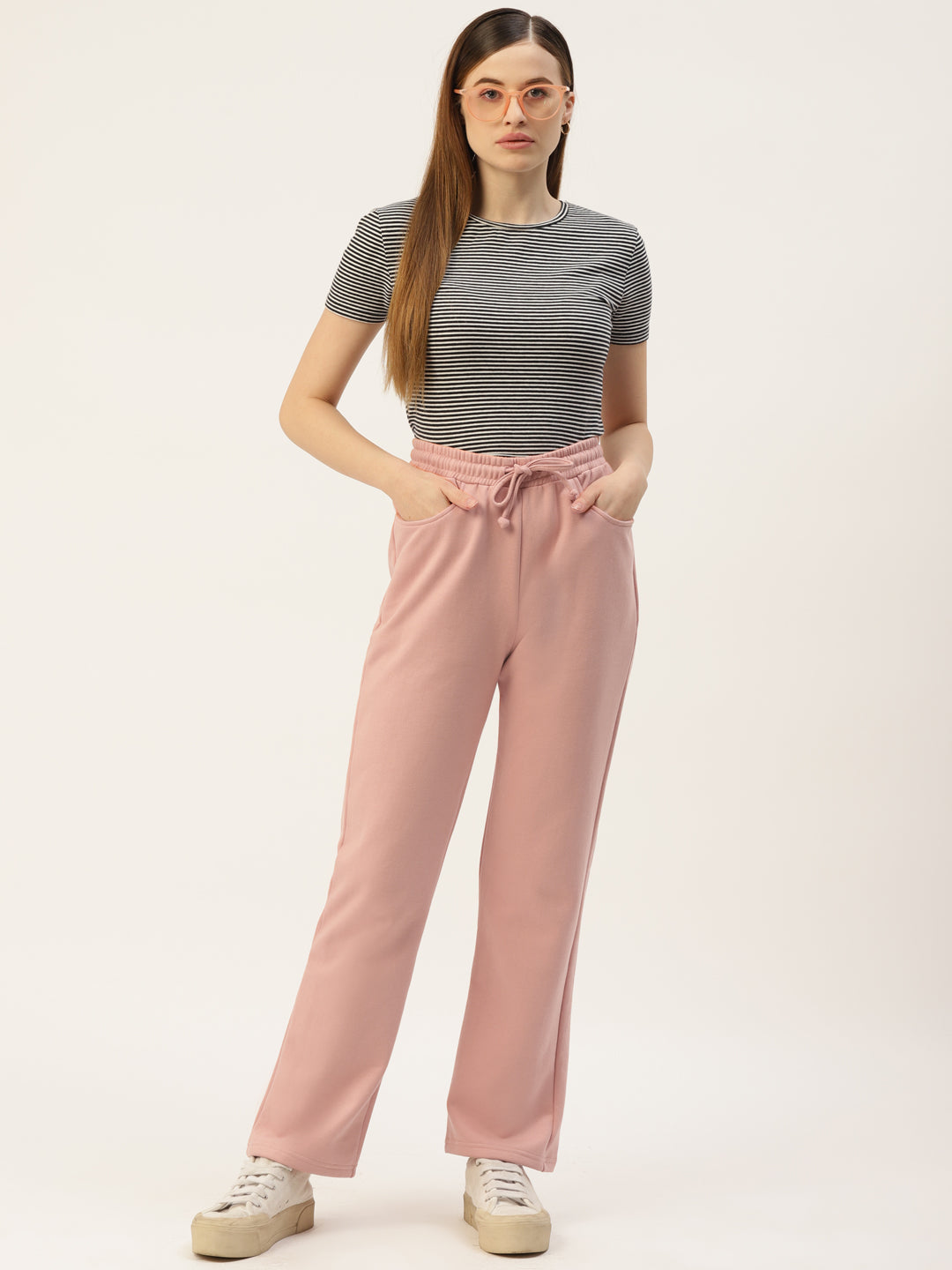 Solid Relaxed Straight Fit PolyCotton Fleece Trousers