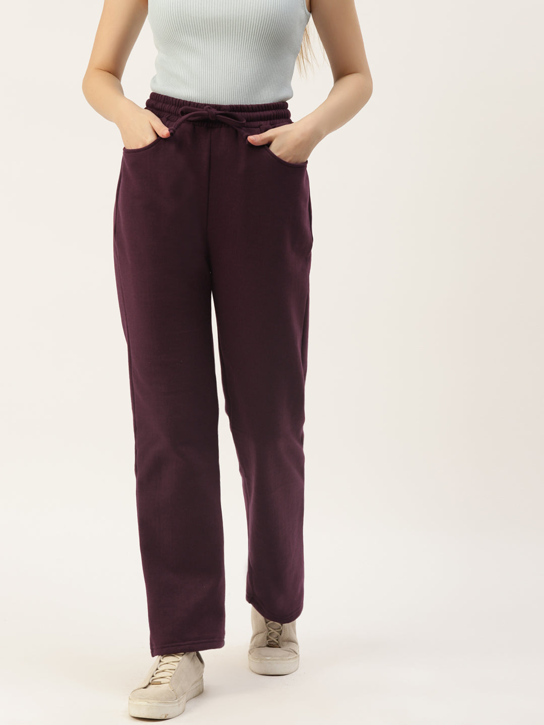 Solid Relaxed Straight Fit PolyCotton Fleece Trousers