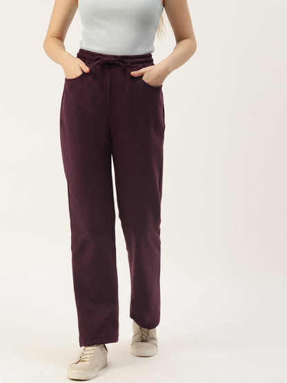 Solid Relaxed Straight Fit PolyCotton Fleece Trousers