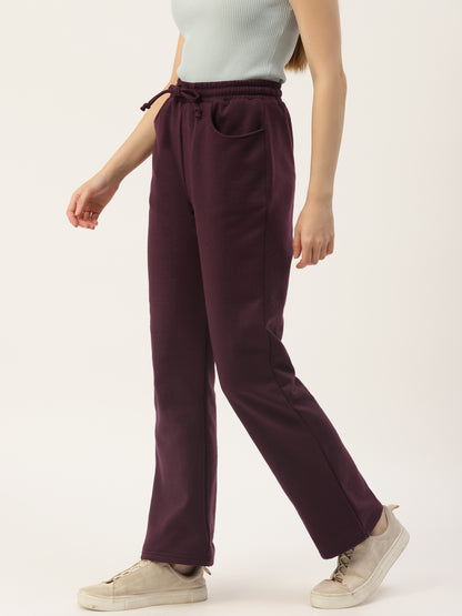 Solid Relaxed Straight Fit PolyCotton Fleece Trousers