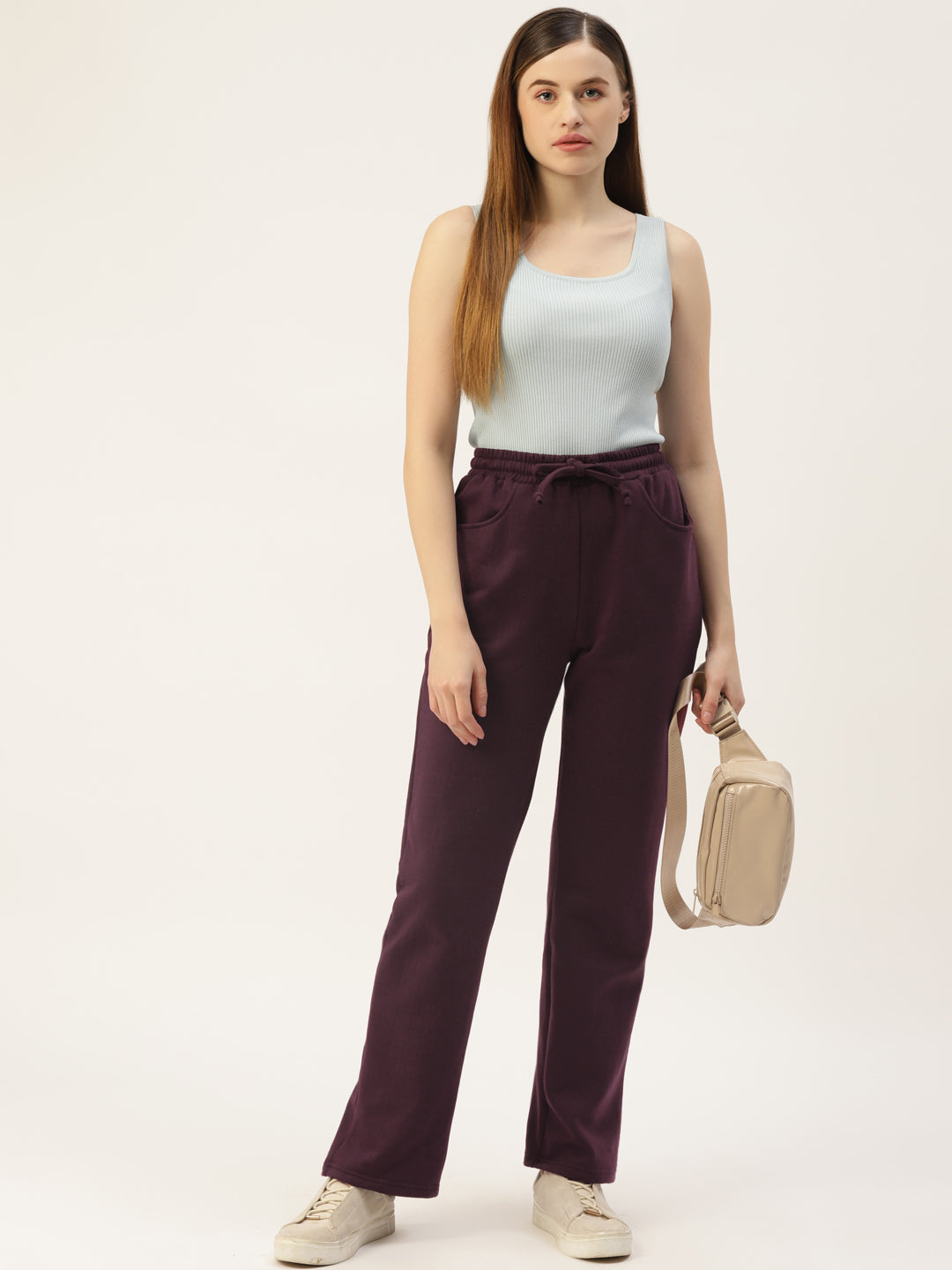 Solid Relaxed Straight Fit PolyCotton Fleece Trousers