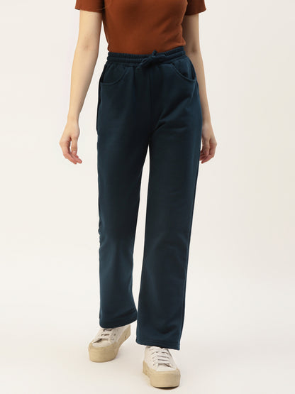 Solid Relaxed Straight Fit PolyCotton Fleece Trousers