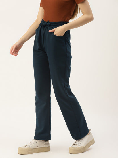 Solid Relaxed Straight Fit PolyCotton Fleece Trousers