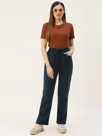 Solid Relaxed Straight Fit PolyCotton Fleece Trousers