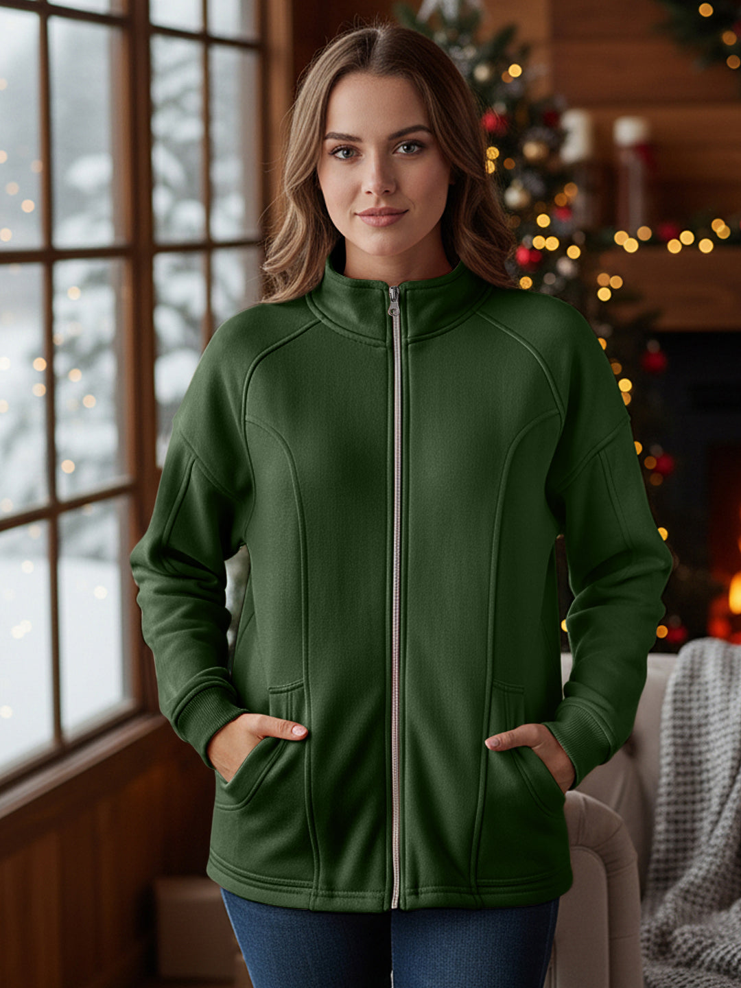 Jacket with Stand Collar & Zip Closure
