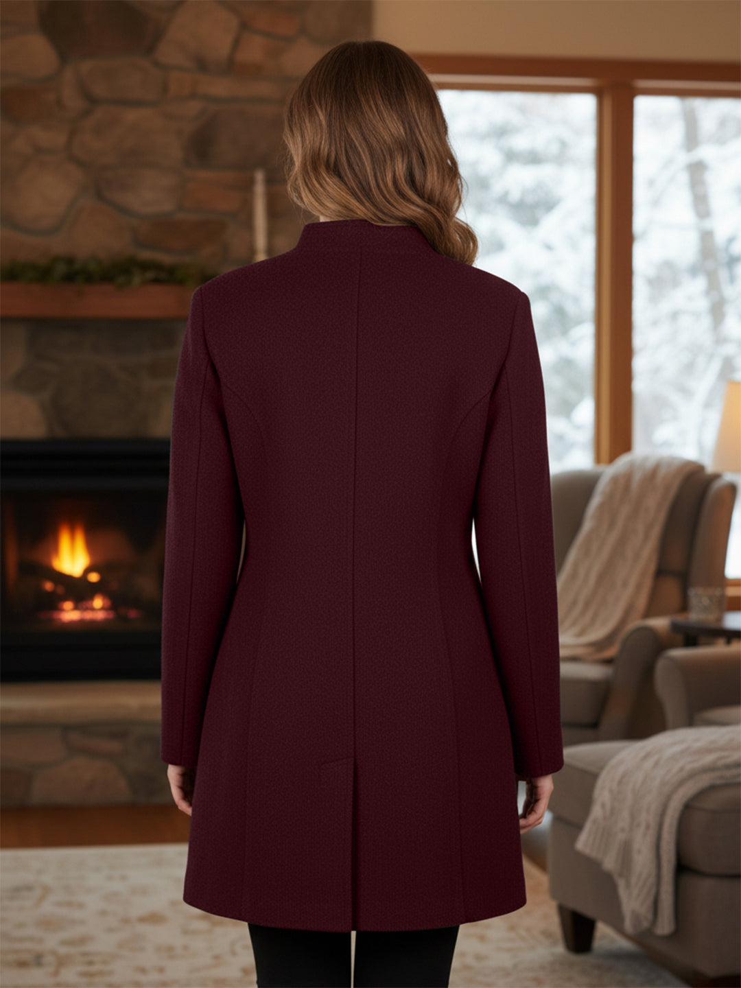 Mandarin Collared Single-Breasted Trench Coat
