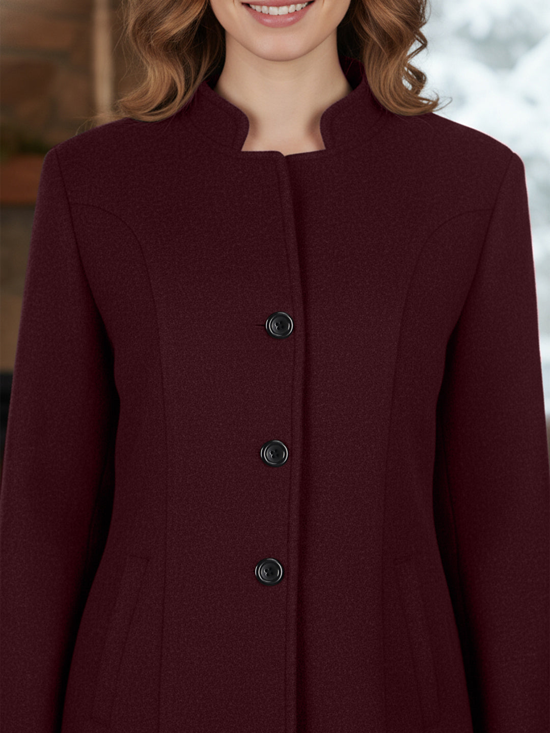 Mandarin Collared Single-Breasted Trench Coat