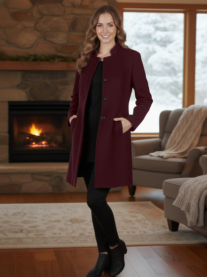 Mandarin Collared Single-Breasted Trench Coat
