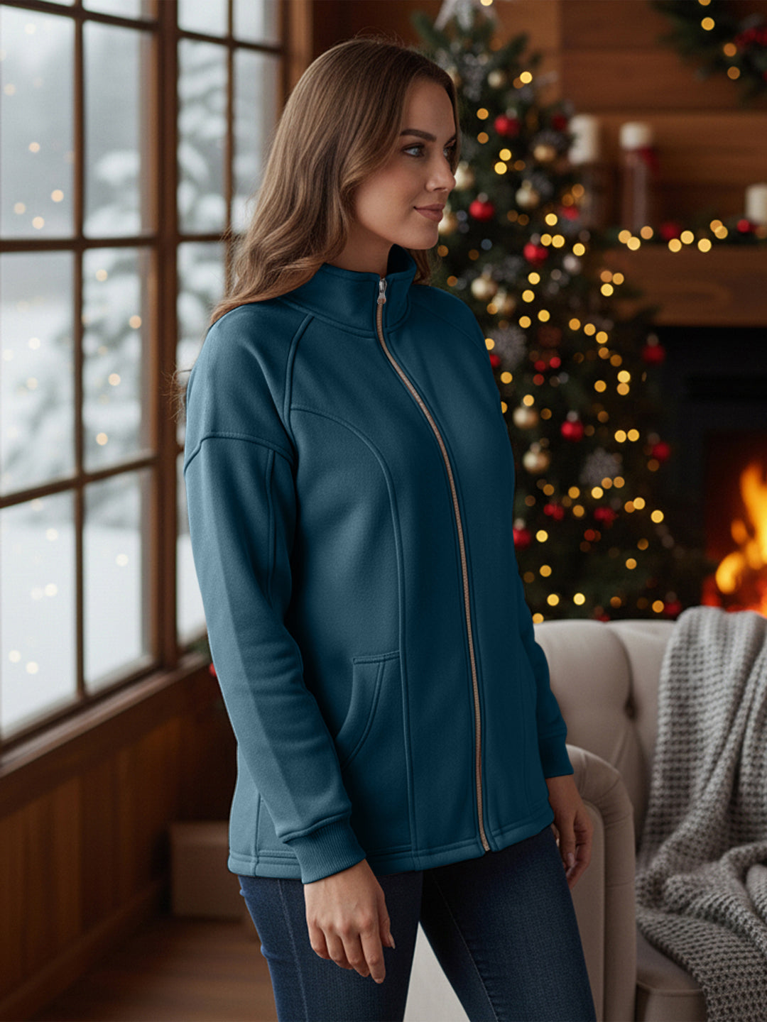 Jacket with Stand Collar & Zip Closure