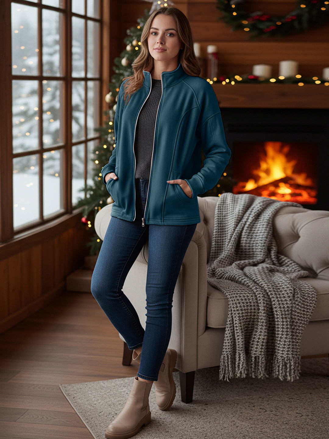 Jacket with Stand Collar & Zip Closure