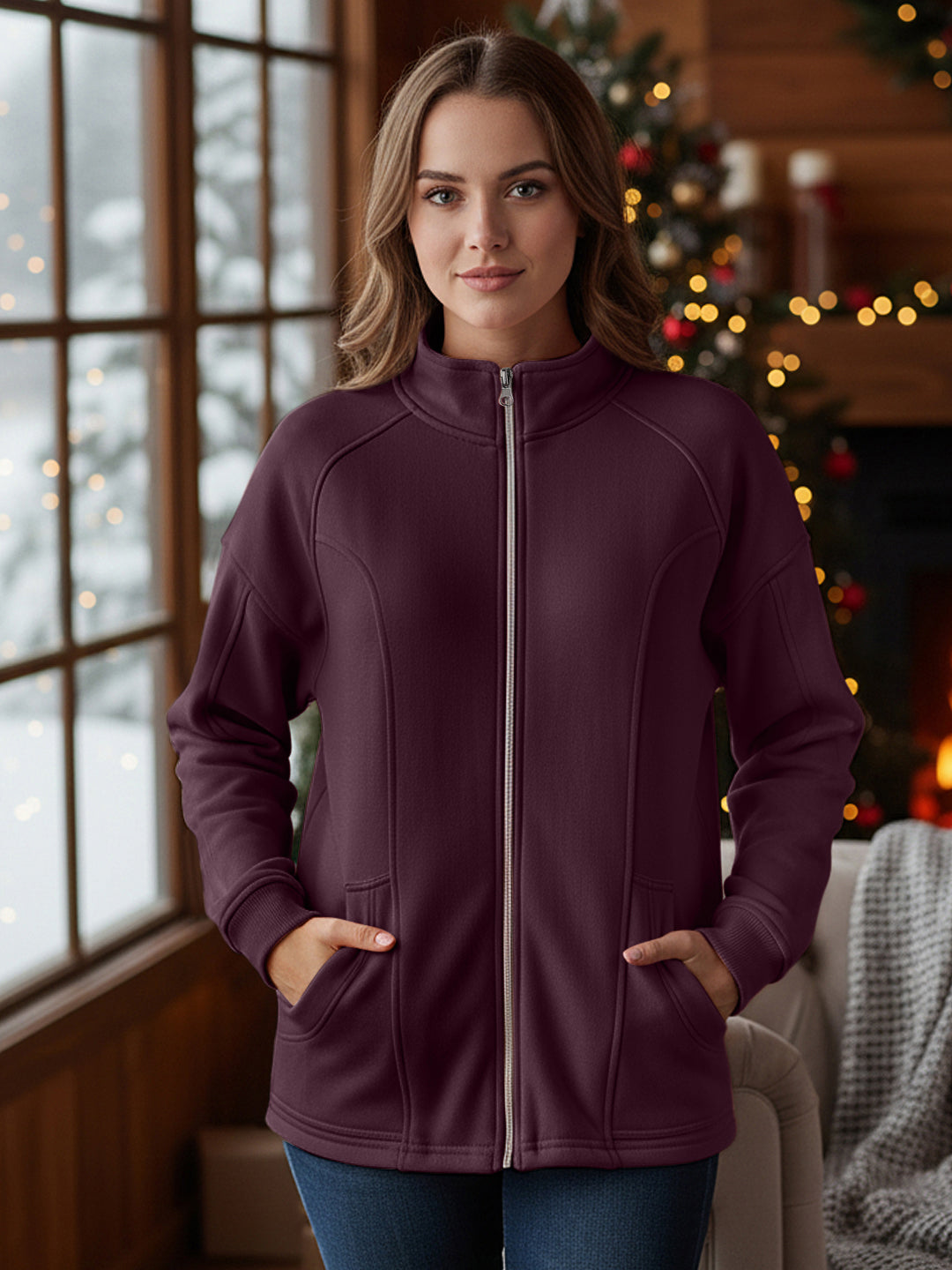 Jacket with Stand Collar & Zip Closure