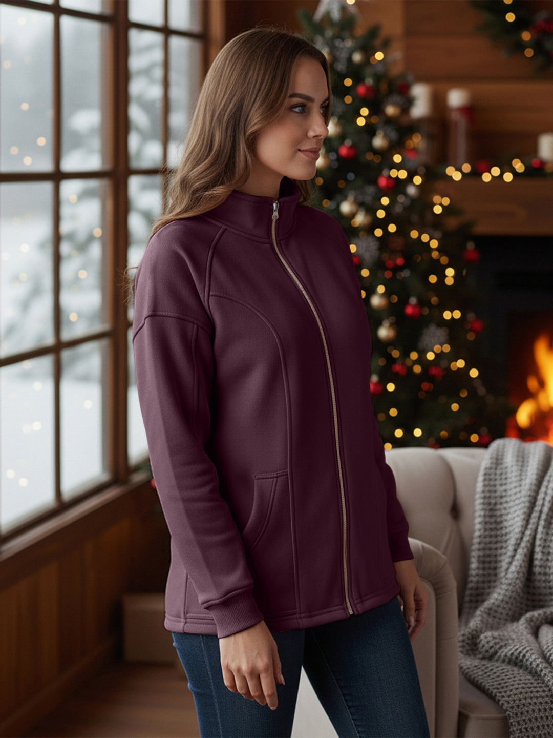 Jacket with Stand Collar & Zip Closure