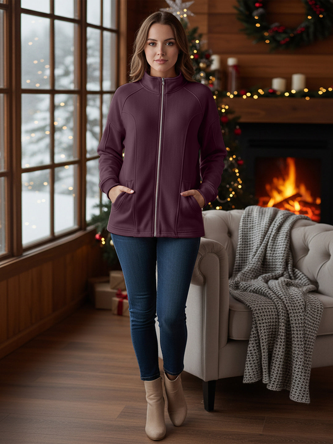 Jacket with Stand Collar & Zip Closure