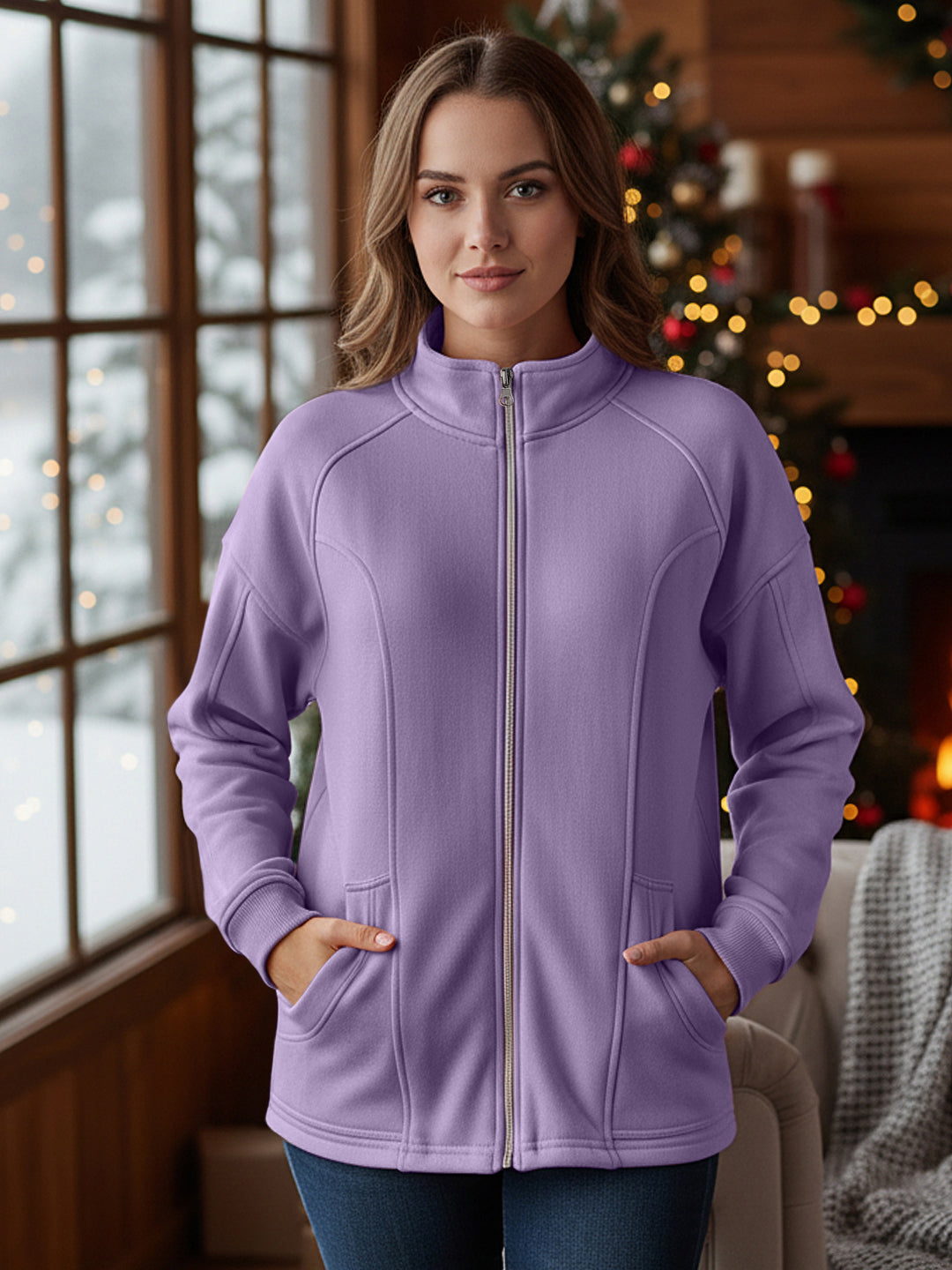 Jacket with Stand Collar & Zip Closure
