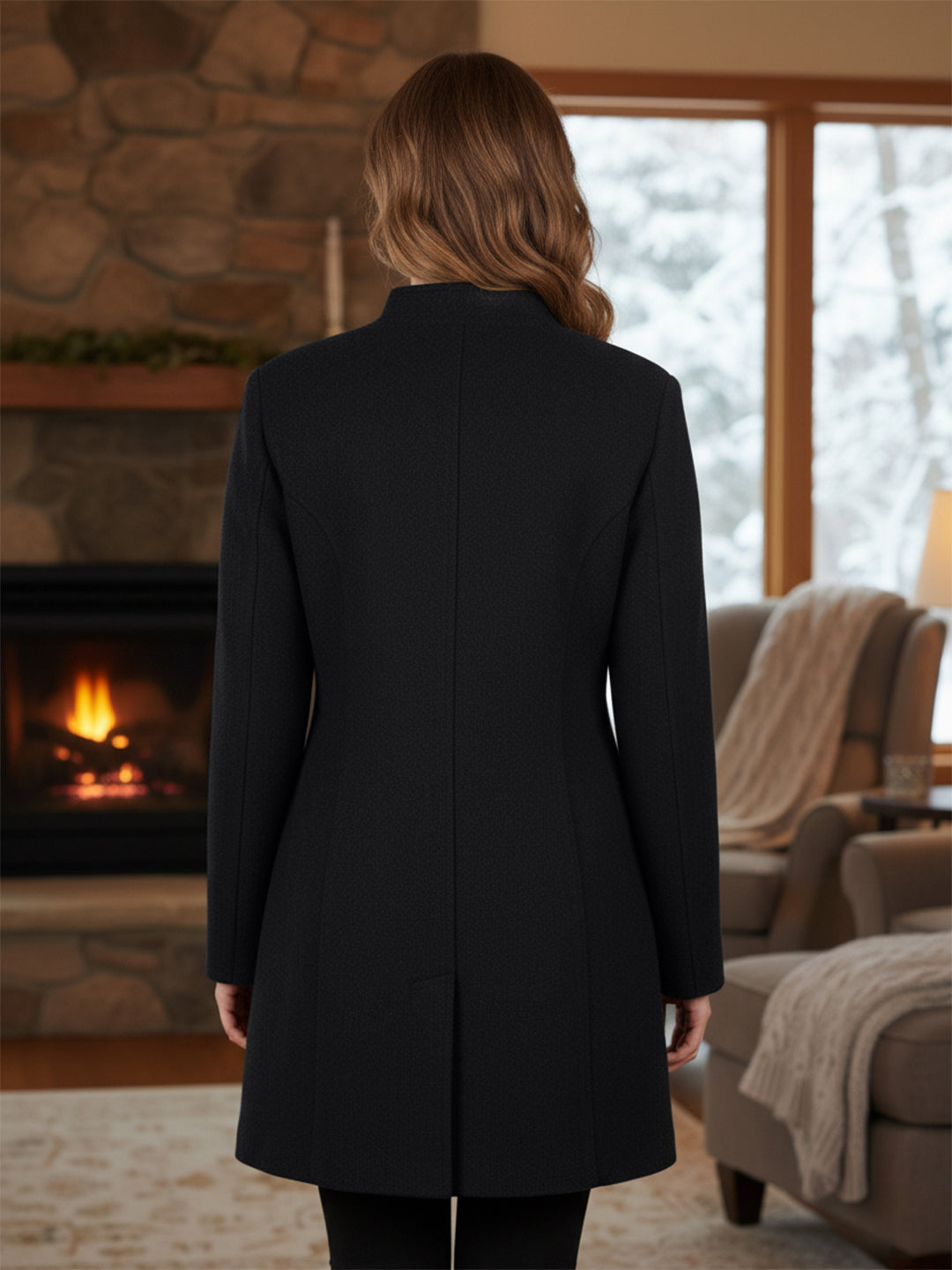 Mandarin Collared Single-Breasted Trench Coat
