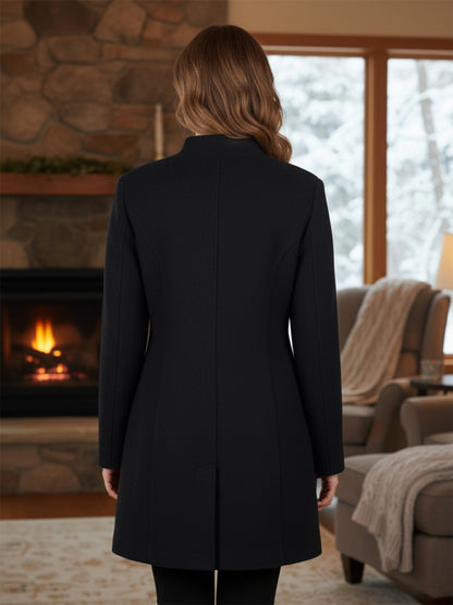 Mandarin Collared Single-Breasted Trench Coat