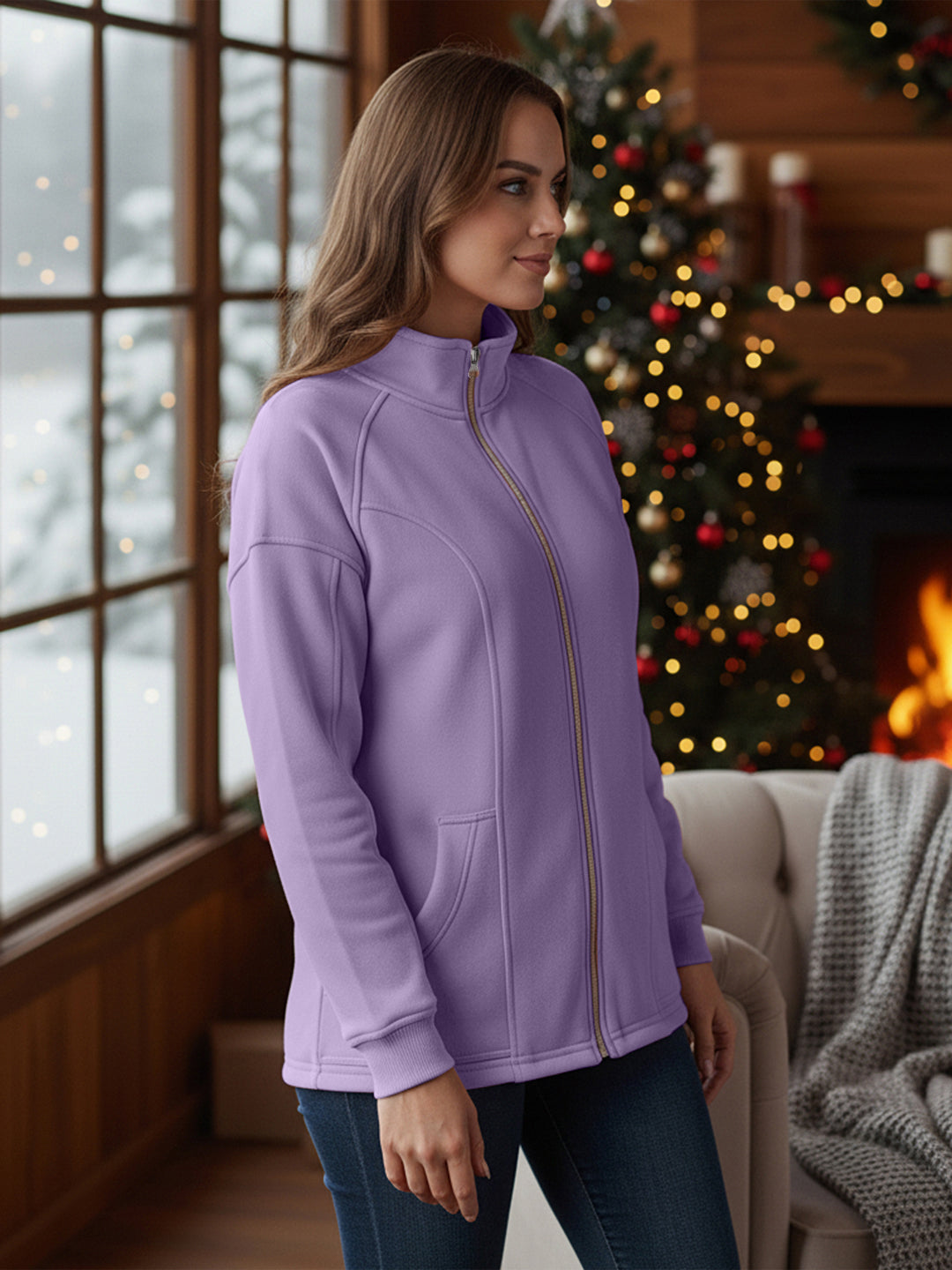 Jacket with Stand Collar & Zip Closure