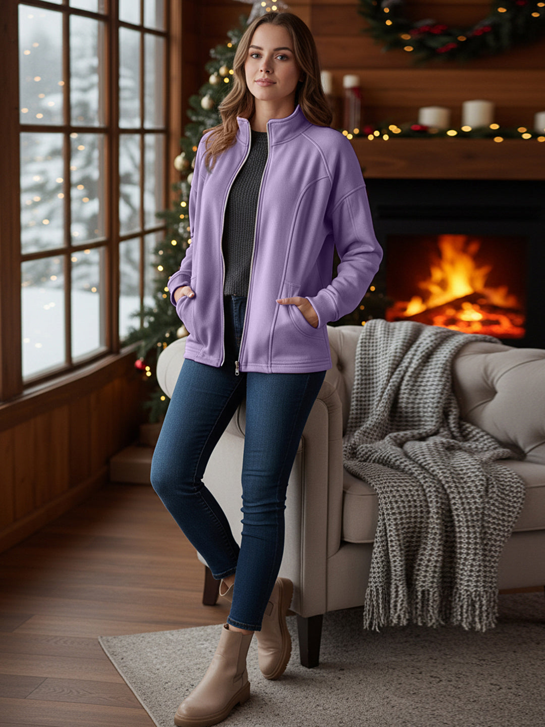 Jacket with Stand Collar & Zip Closure