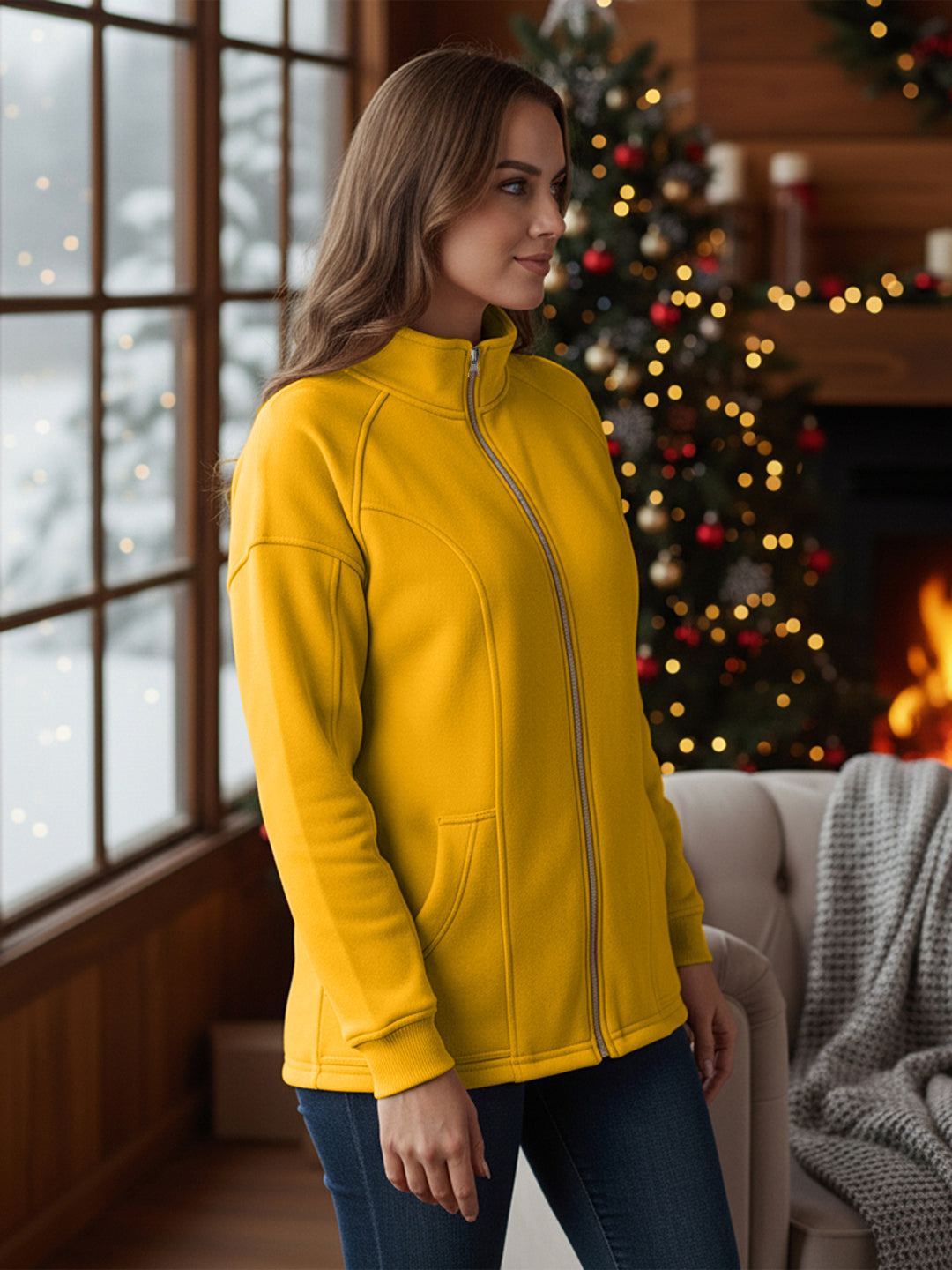 Jacket with Stand Collar & Zip Closure
