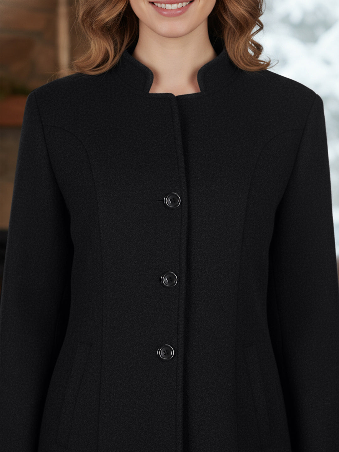 Mandarin Collared Single-Breasted Trench Coat