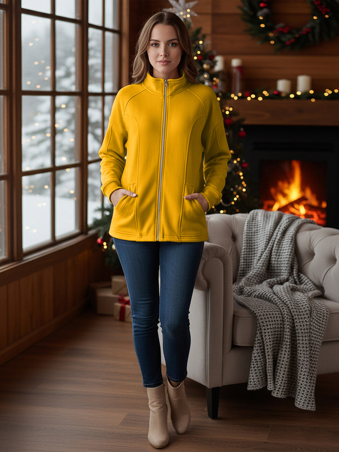 Jacket with Stand Collar & Zip Closure