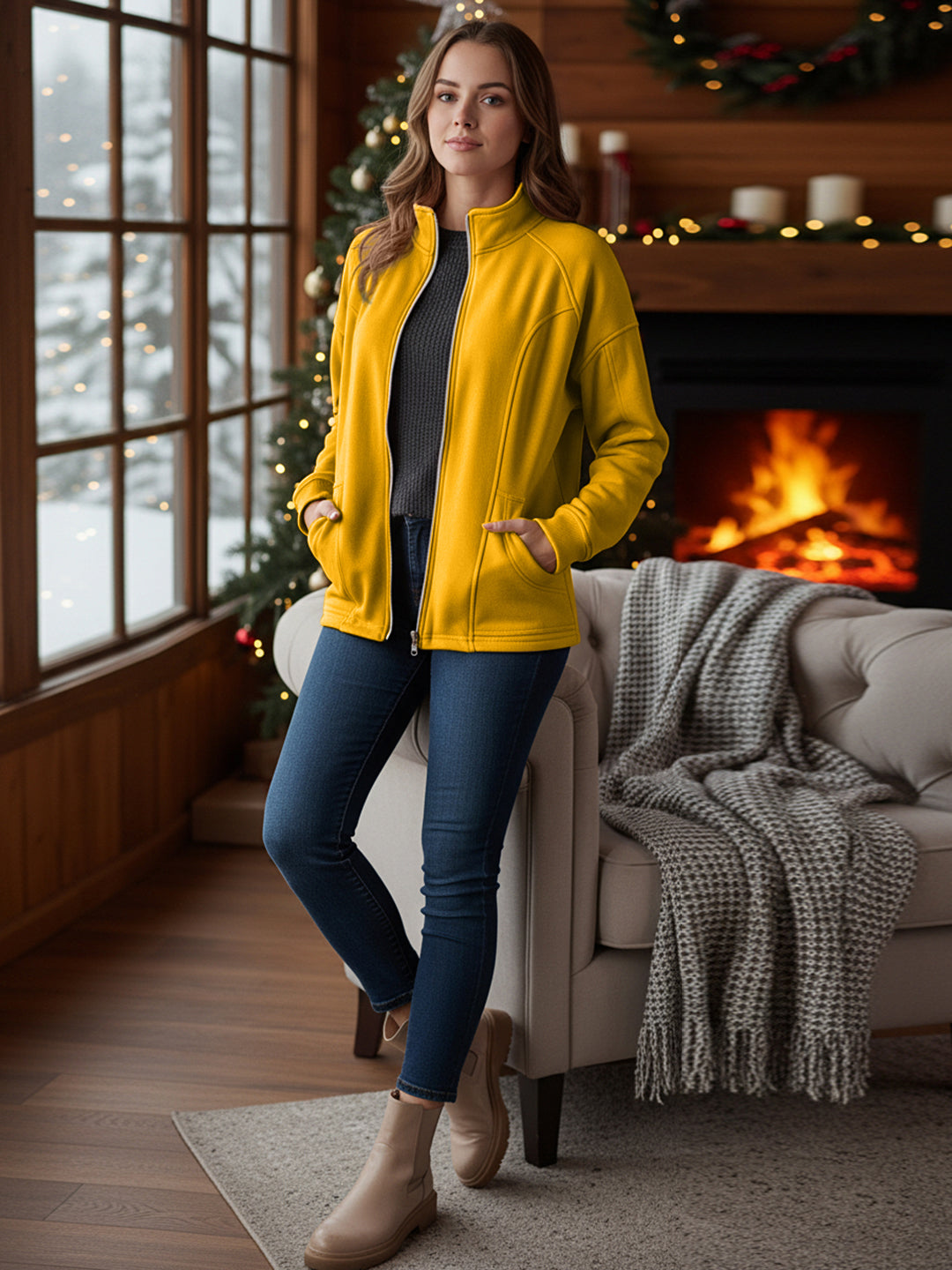 Jacket with Stand Collar & Zip Closure