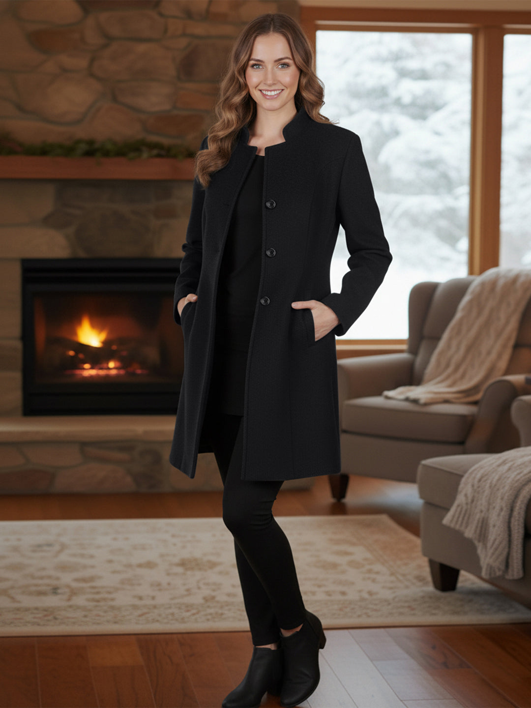 Mandarin Collared Single-Breasted Trench Coat