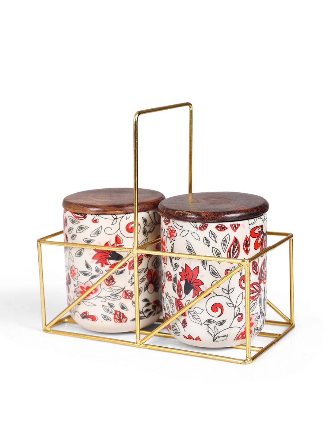 Small Jars with Wooden lid- Set of 2 with Metal Stand