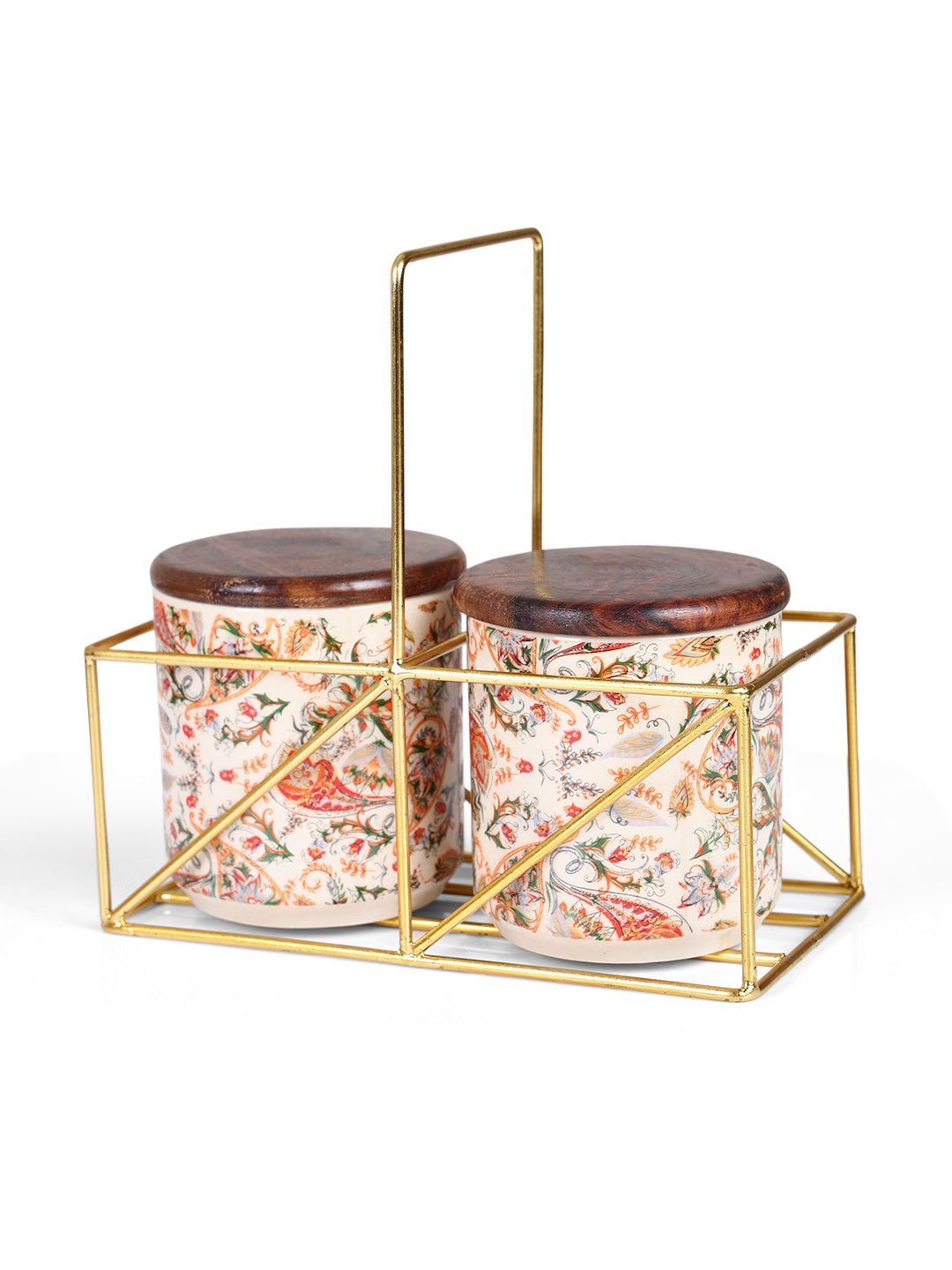 Small Jars with Wooden lid- Set of 2 with Metal Stand