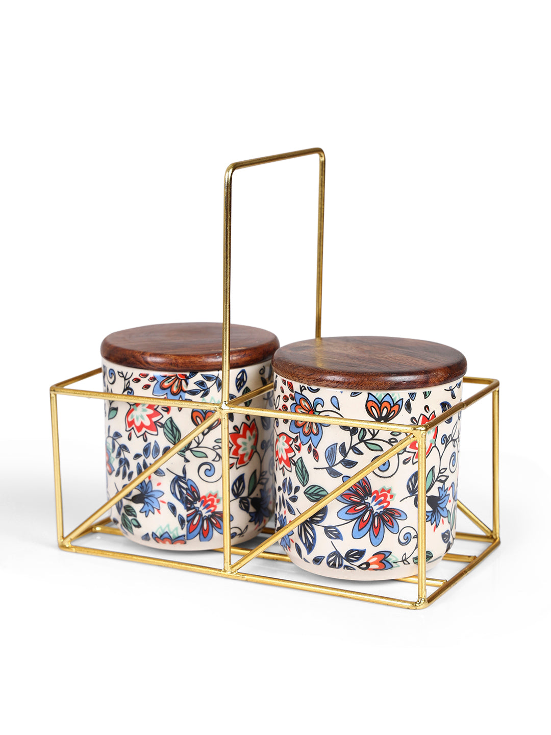 Small Jars with Wooden lid- Set of 2 with Metal Stand