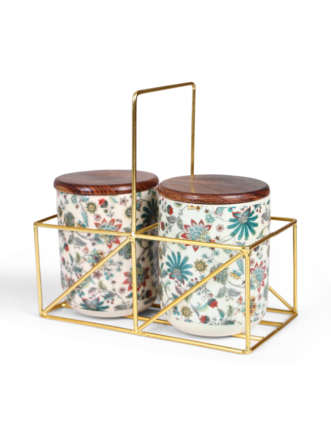 Small Jars with Wooden lid- Set of 2 with Metal Stand