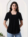 Women Solid Scoop Neck Gathered Top