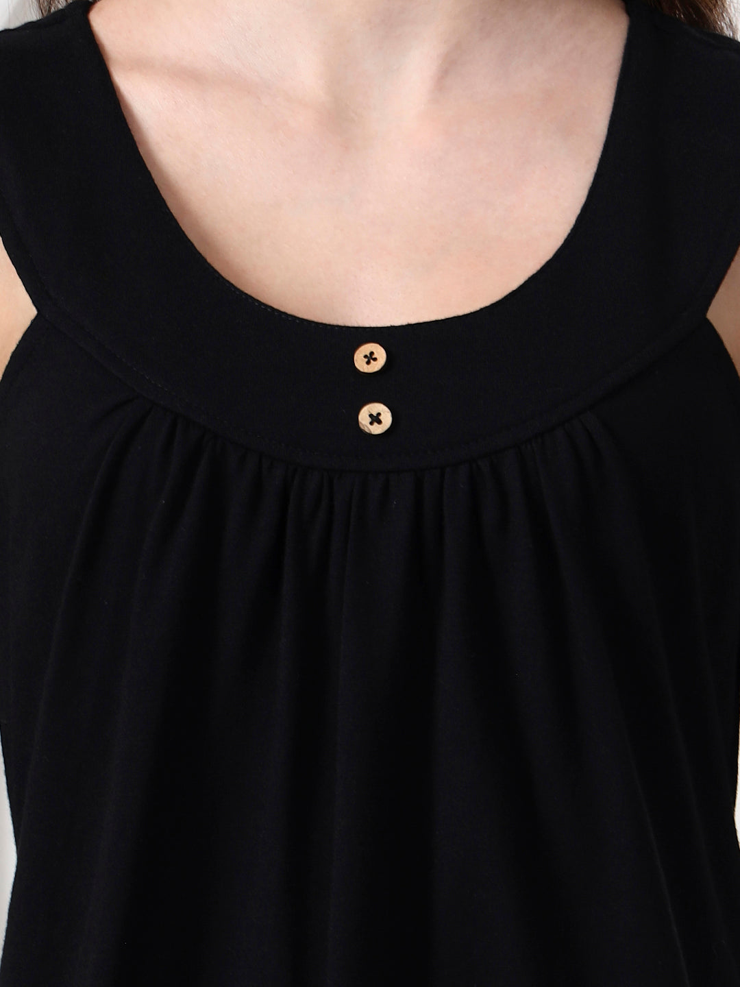 Women Solid Scoop Neck Gathered Top