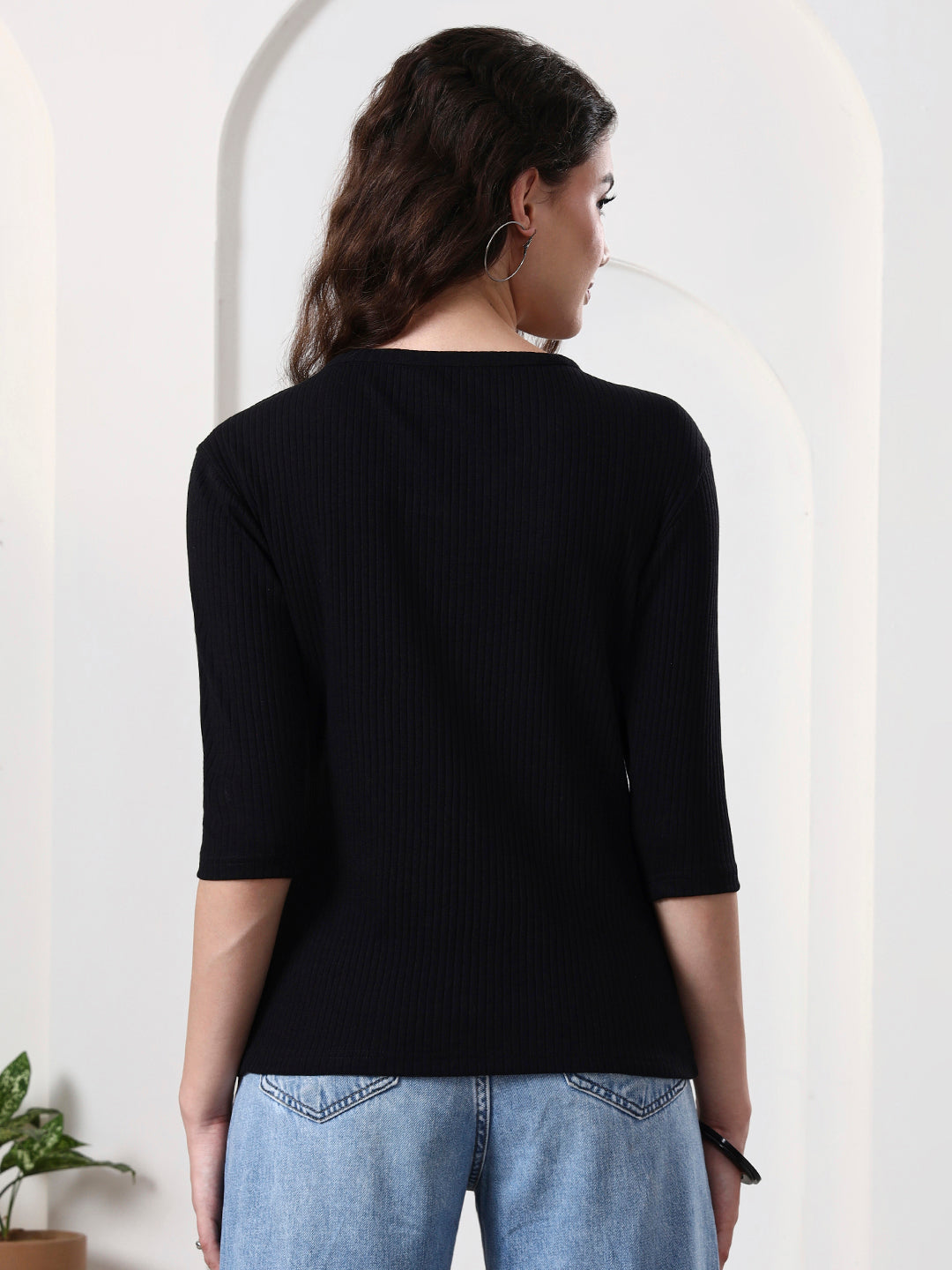 Women Solid V-Neck Cotton Top