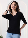 Women Solid V-Neck Cotton Top