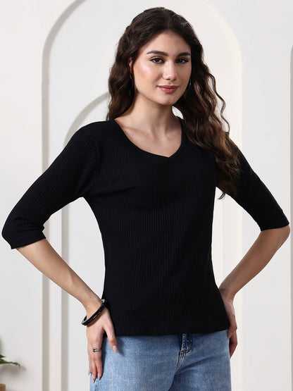 Women Solid V-Neck Cotton Top