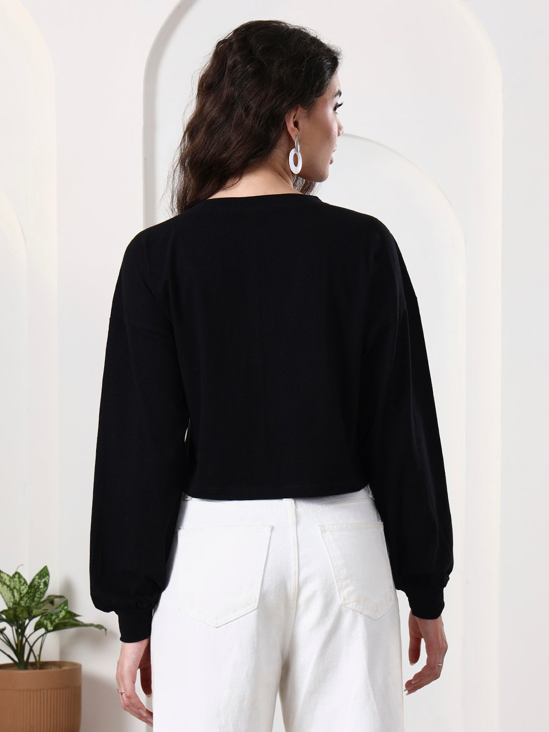 Women Drop-Shoulder Balloon Sleeve Crop Top