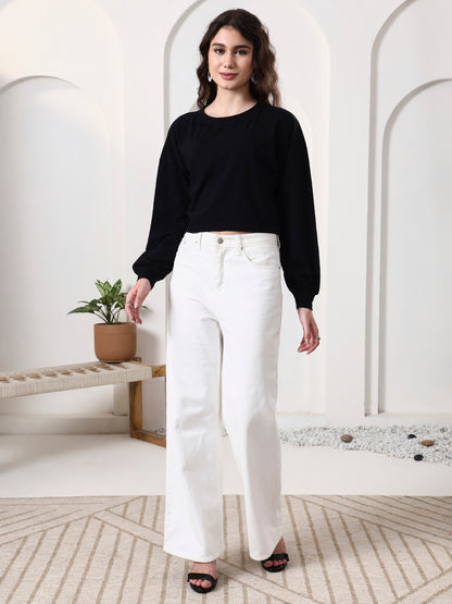 Women Drop-Shoulder Balloon Sleeve Crop Top