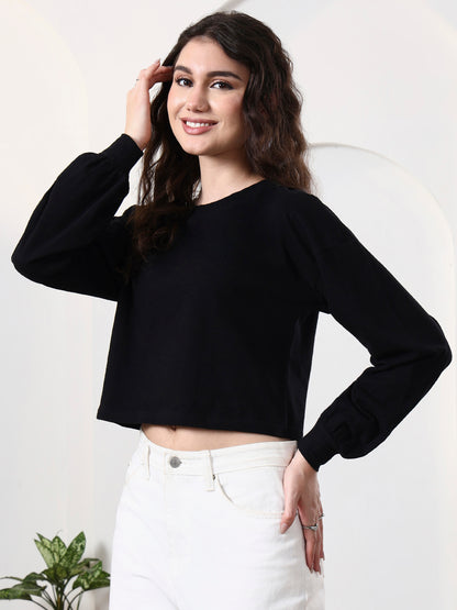 Women Drop-Shoulder Balloon Sleeve Crop Top
