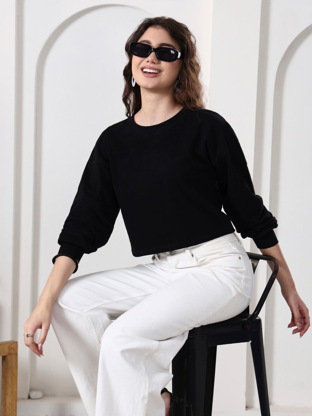 Women Drop-Shoulder Balloon Sleeve Crop Top