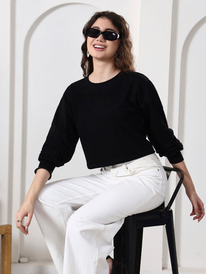 Women Drop-Shoulder Balloon Sleeve Crop Top