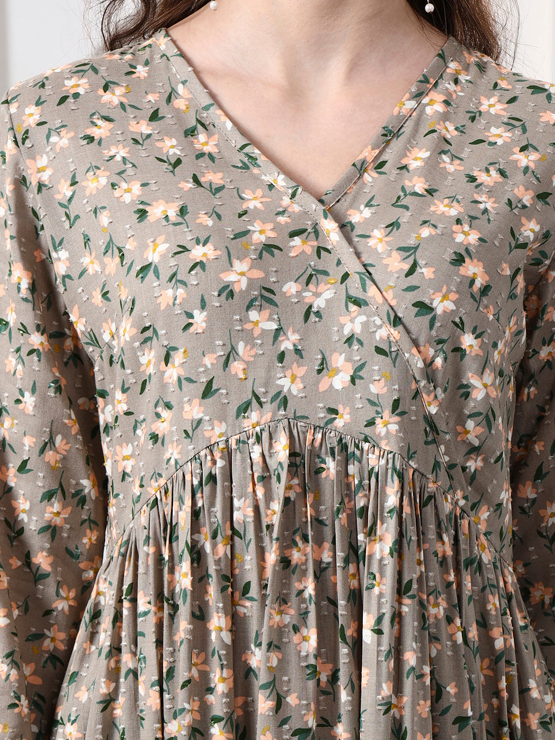 Printed Puff Sleeves Maxi Dress