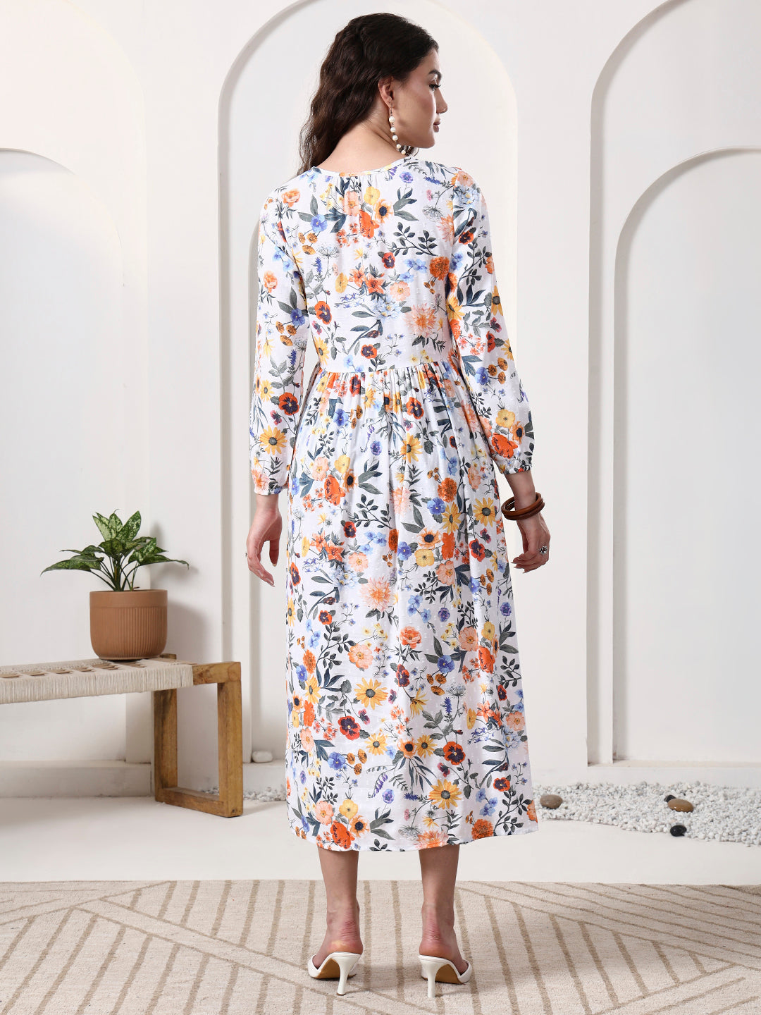 Printed Puff Sleeves Maxi Dress