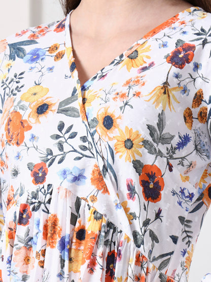 Printed Puff Sleeves Maxi Dress