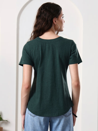 BRINNS Women Solid V-Neck Pure Cotton T-shirt